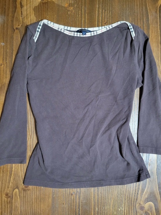 Burberry Tops - Burberry London Dark Charcoal Crewneck Top with Signature Check Trim